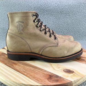 Men's Chippewa 20067 6" Tan Rodeo Lace Up Leather Boots USA Made Sz 10.5